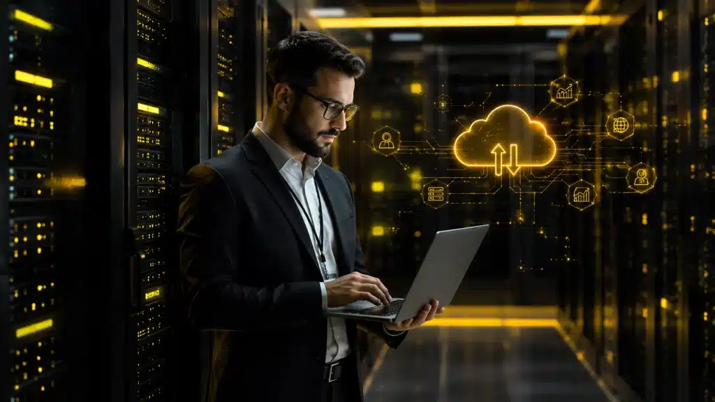 Top 10 Cloud Computing Services in BGC Every Business Needs 3 IT specialist managing cloud computing services in BGC inside a data center