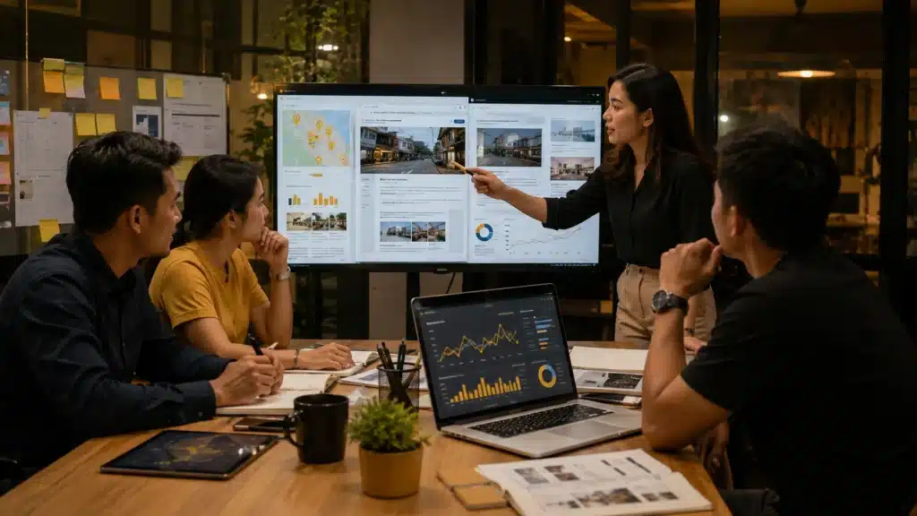 Why Your Competitors in the Philippines Use Local SEO Services 2 Local SEO services planning session with a Filipino marketing team reviewing content and analytics