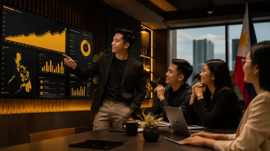 Why Your Competitors in the Philippines Use Local SEO Services 4 Local SEO services presentation showing growth charts, local reach, and Philippine business visibility