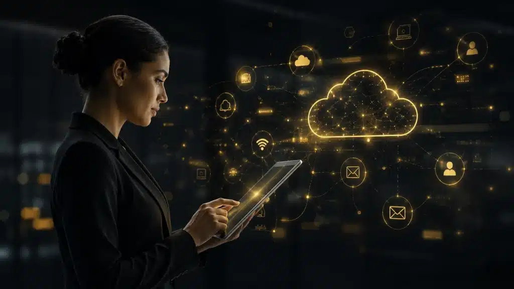 Top 10 Cloud Computing Services in BGC Every Business Needs 4 Professional woman using cloud computing services in BGC on a digital tablet