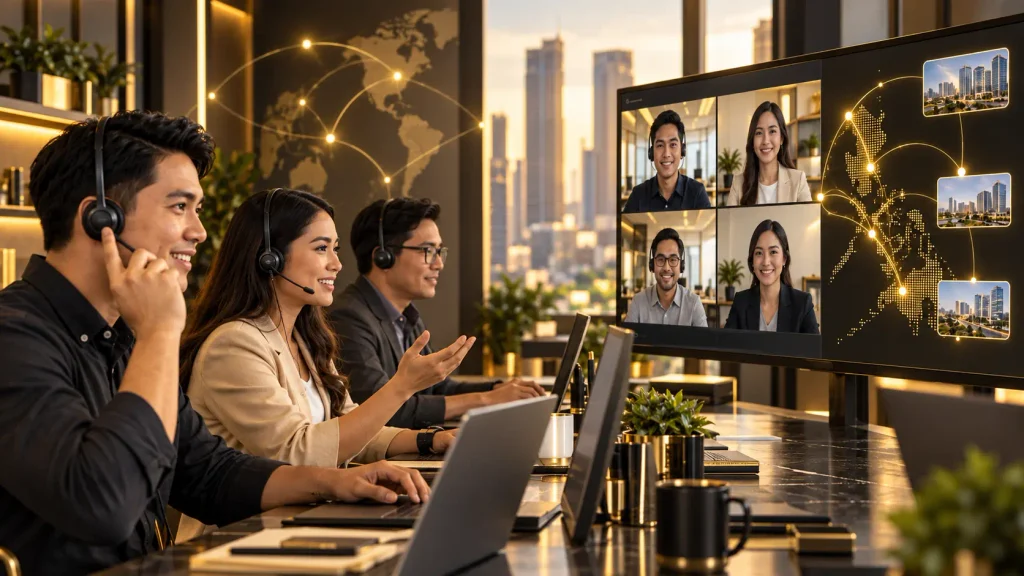 Business teams connecting across locations using internet-based communication.